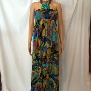Eclectic Tribal Patterned Dress with Neck Accent